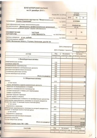 Бухгалтерская отчетность за 2010 г. (лист 1)